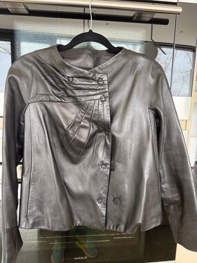 Valentino Black Pleated-Detail Leather Jacket